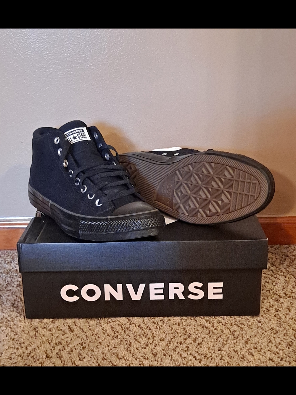Converse Malden Street Mid Black/Black/Vintage White Canvas Sneakers Size 12 - Picture 2 of 10